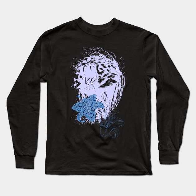 Splash of Ink Water Tiger with Blue Lily Long Sleeve T-Shirt by Kylie Paul